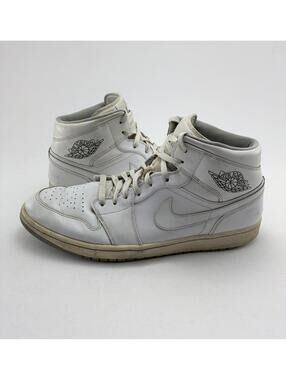 Mens Nike Air Jordan 1 Mids Triple White Basketball Shoes 554724-112 Size 14